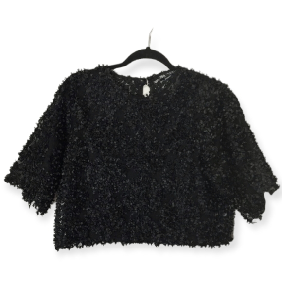 ZARA Floral Tulle Crop Top Blouse - Picture 1 of 8
